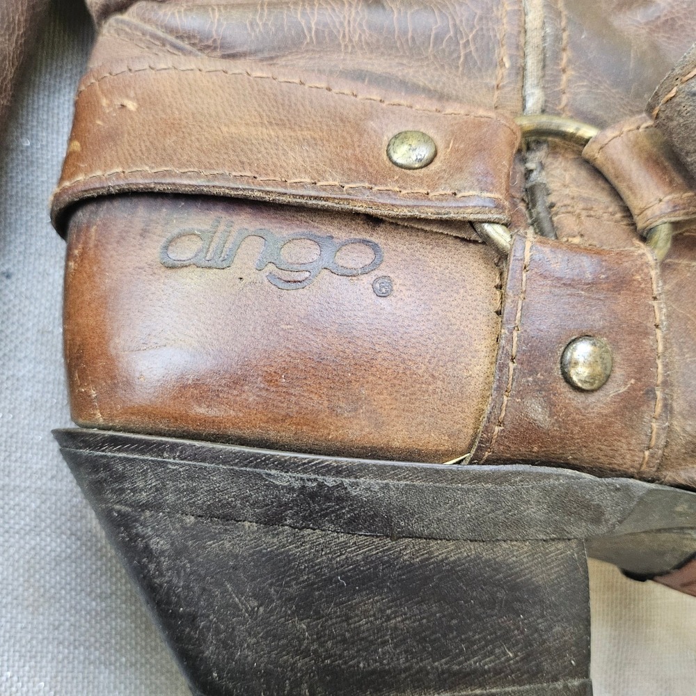 Dingo Mens Brown Leather Western Harness Boots Pointed Toe DT327 Size 8 M - Picture 4 of 14
